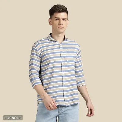 Mens Wear Pure Cotton Striped Printed Blue Color Shirt-thumb0