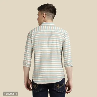 Mens Wear Pure Cotton Striped Printed Beige Color Shirt-thumb2