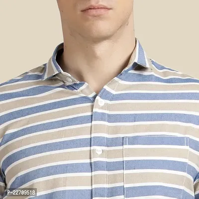 Mens Wear Pure Cotton Striped Printed Blue Color Shirt-thumb5