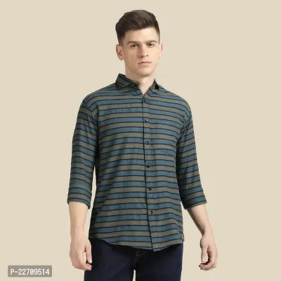 Mens Wear Pure Cotton Striped Printed Teal Color Shirt-thumb0