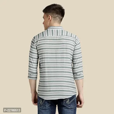 Mens Wear Pure Cotton Striped Printed Grey Color Shirt-thumb2