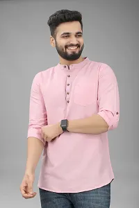 Mens Wear Pure Cotton Pink Color Short Kurta-thumb1