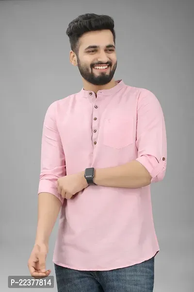 Mens Wear Pure Cotton Pink Color Short Kurta-thumb2