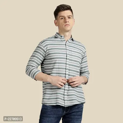 Mens Wear Pure Cotton Striped Printed Grey Color Shirt-thumb0
