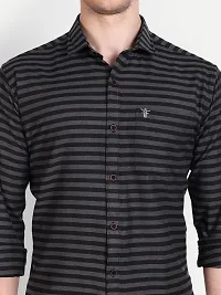 Mens Wear Pure Cotton Striped Printed GreyBlack1 Color Shirt-thumb2