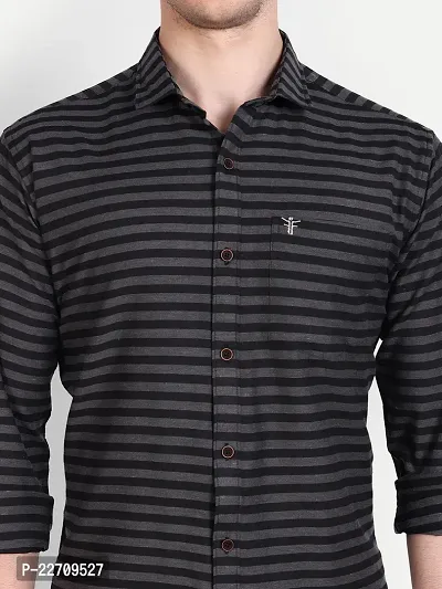 Mens Wear Pure Cotton Striped Printed GreyBlack1 Color Shirt-thumb3