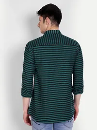 Mens Wear Pure Cotton Striped Printed TealBlack Color Shirt-thumb1
