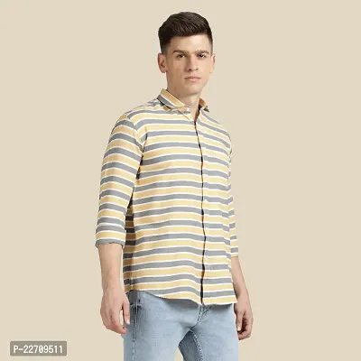 Mens Wear Pure Cotton Striped Printed Yellow Color Shirt-thumb4