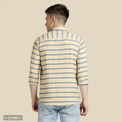 Mens Wear Pure Cotton Striped Printed Yellow Color Shirt-thumb2