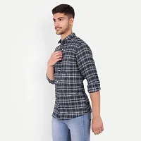 Mens Wear Pure Cotton Checks Printed Grey Color Shirt  Mens wearshirt printed shirt for daily-thumb3