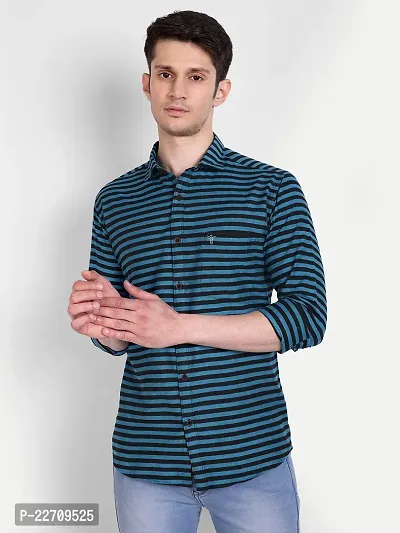 Mens Wear Pure Cotton Striped Printed Blue Color Shirt-thumb0