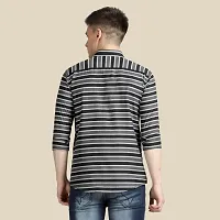 Mens Wear Pure Cotton Striped Printed Navy Blue Color Shirt-thumb1