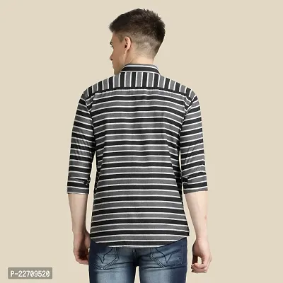 Mens Wear Pure Cotton Striped Printed Navy Blue Color Shirt-thumb2
