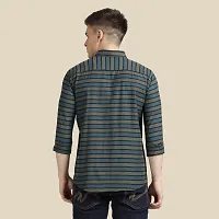 Mens Wear Pure Cotton Striped Printed Teal Color Shirt-thumb1