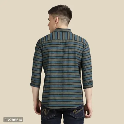 Mens Wear Pure Cotton Striped Printed Teal Color Shirt-thumb2