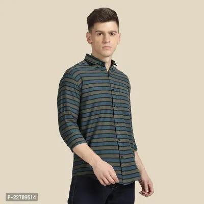 Mens Wear Pure Cotton Striped Printed Teal Color Shirt-thumb3