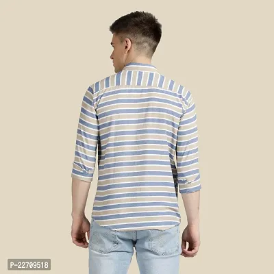 Mens Wear Pure Cotton Striped Printed Blue Color Shirt-thumb2