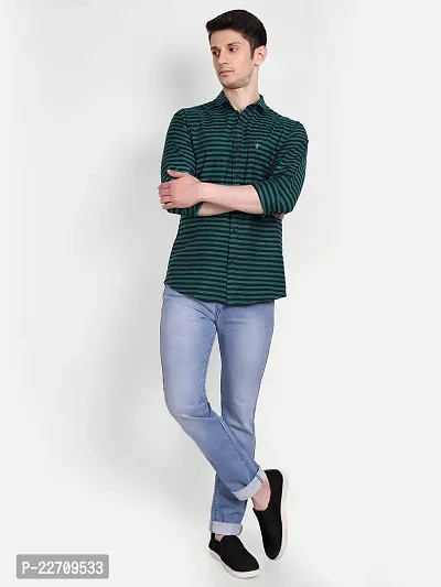 Mens Wear Pure Cotton Striped Printed TealBlack Color Shirt-thumb5