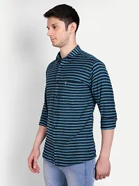 Mens Wear Pure Cotton Striped Printed Blue Color Shirt-thumb3