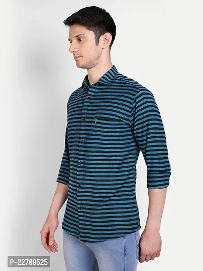 Mens Wear Pure Cotton Striped Printed Blue Color Shirt-thumb4