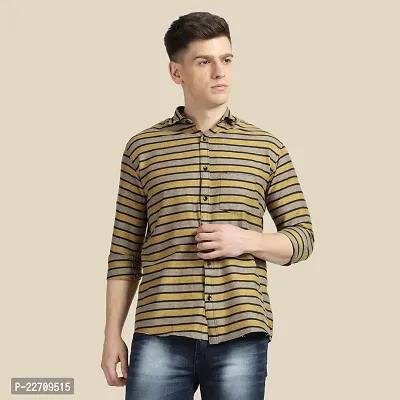 Mens Wear Pure Cotton Striped Printed Brown Color Shirt-thumb0