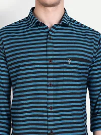 Mens Wear Pure Cotton Striped Printed Blue Color Shirt-thumb2