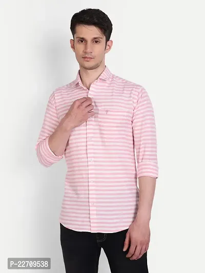 Mens Wear Pure Cotton Striped Printed Light Pink Color Shirt-thumb0