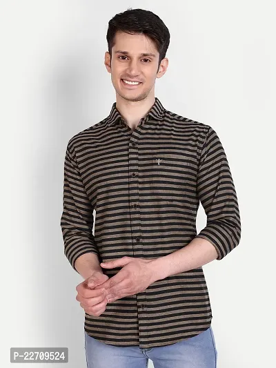 Mens Wear Pure Cotton Striped Printed Black Color Shirt-thumb0