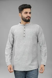 Mens Wear Pure Cotton Grey Color Short Kurta-thumb1