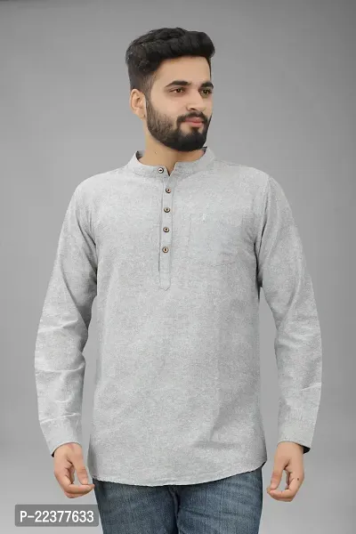 Mens Wear Pure Cotton Grey Color Short Kurta-thumb2