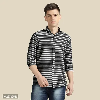 Mens Wear Pure Cotton Striped Printed Navy Blue Color Shirt-thumb0