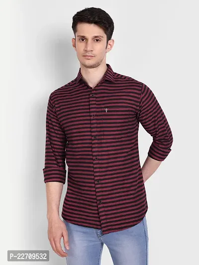 Mens Wear Pure Cotton Striped Printed Wine Color Shirt