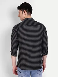 Mens Wear Pure Cotton Striped Printed GreyBlack1 Color Shirt-thumb1