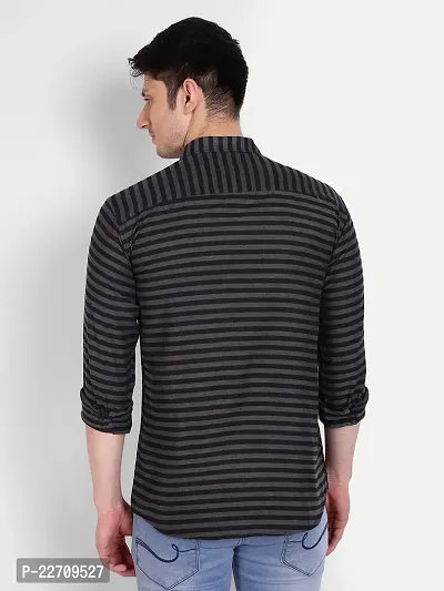 Mens Wear Pure Cotton Striped Printed GreyBlack1 Color Shirt-thumb2