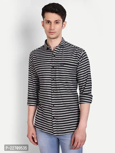 Mens Wear Pure Cotton Striped Printed BlackGrey Color Shirt