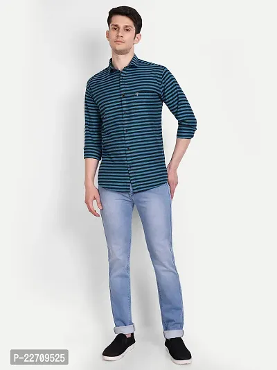 Mens Wear Pure Cotton Striped Printed Blue Color Shirt-thumb5
