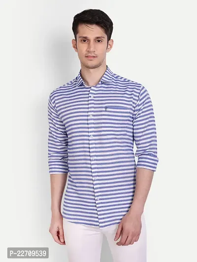 Mens Wear Pure Cotton Striped Printed Light Blue Color Shirt