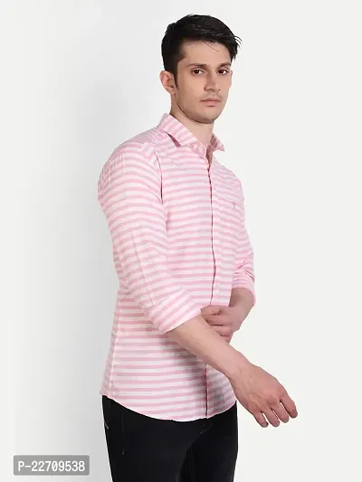 Mens Wear Pure Cotton Striped Printed Light Pink Color Shirt-thumb4