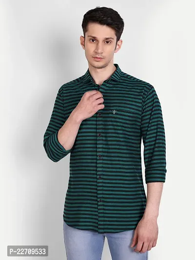 Mens Wear Pure Cotton Striped Printed TealBlack Color Shirt