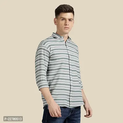 Mens Wear Pure Cotton Striped Printed Grey Color Shirt-thumb3