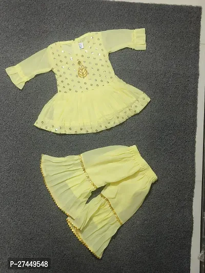 Fabulous Yellow Chiffon Embellished Sharara Set For Girls