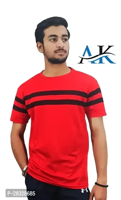 Stylish Red Polyester Printed Round Neck Tees For Men