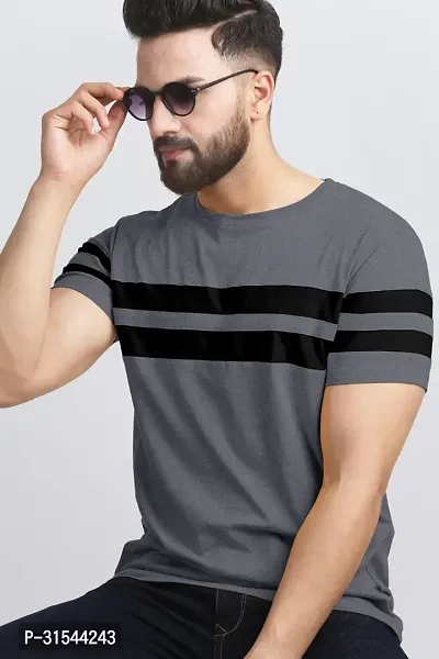 Stylish Polyester Striped Round Neck T-shirt For Men-thumb0