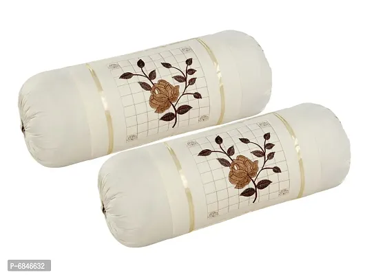 Attractive Cotton Beige Bolster Cushion Covers Set Of 2-thumb0