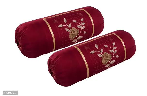 Attractive Cotton Maroon Bolster Cushion Covers Set Of 2-thumb0