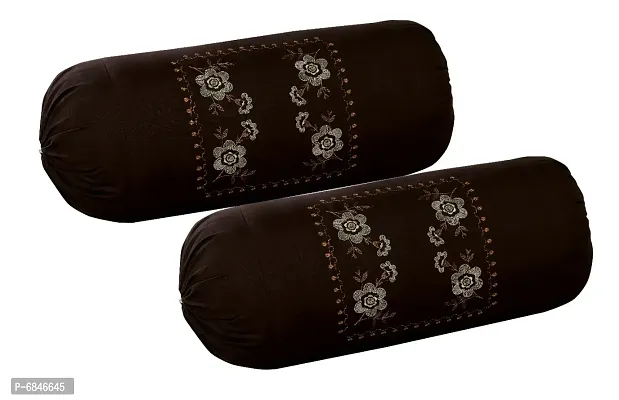 Attractive Cotton Brown Bolster Cushion Covers Set Of 2-thumb0