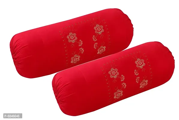 Attractive Cotton Red Bolster Cushion Covers Set Of 2