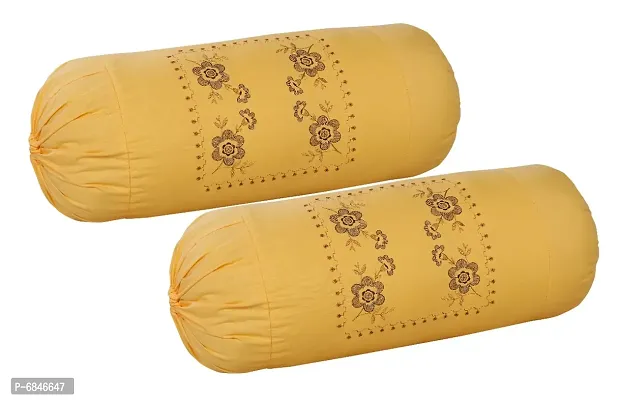 Attractive Cotton Mustard Bolster Cushion Covers Set Of 2-thumb0