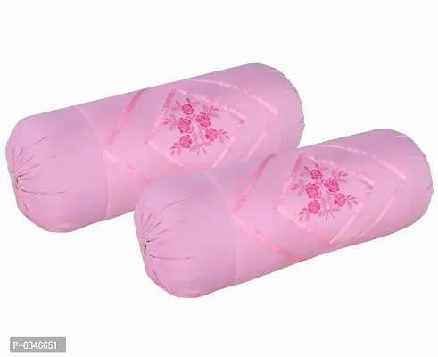 Attractive Cotton Pink Bolster Cushion Covers Set Of 2-thumb0