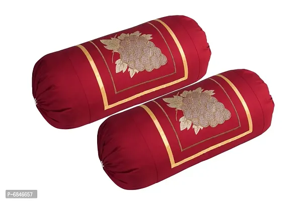Attractive Cotton Red Bolster Cushion Covers Set Of 2-thumb0